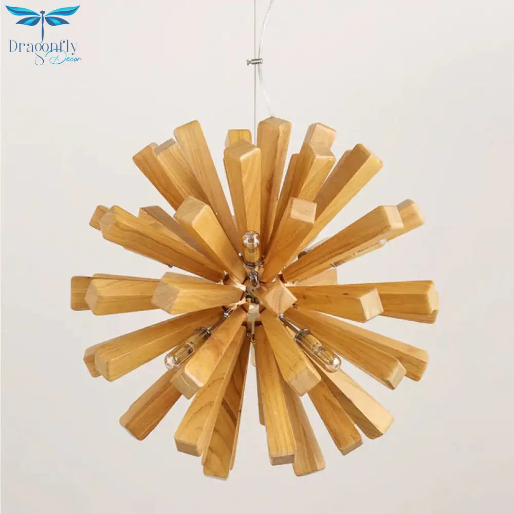 Dandelion Wooden Pendant Lights Hanging Solid Wood Lamps Dinning Room Restaurant Fixtures Indoor