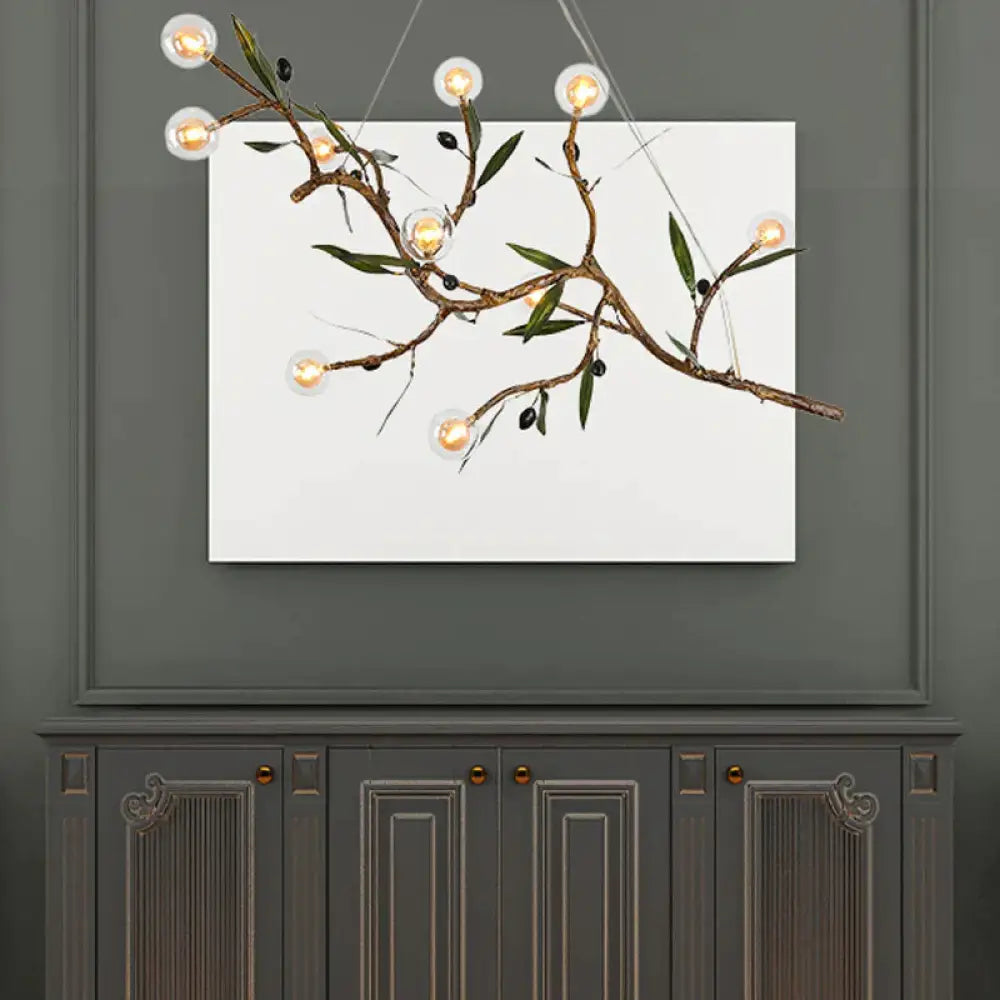 Decorative Branch Chandelier Light Fixture Metallic 10 - Head Living Room Pendant In Brown