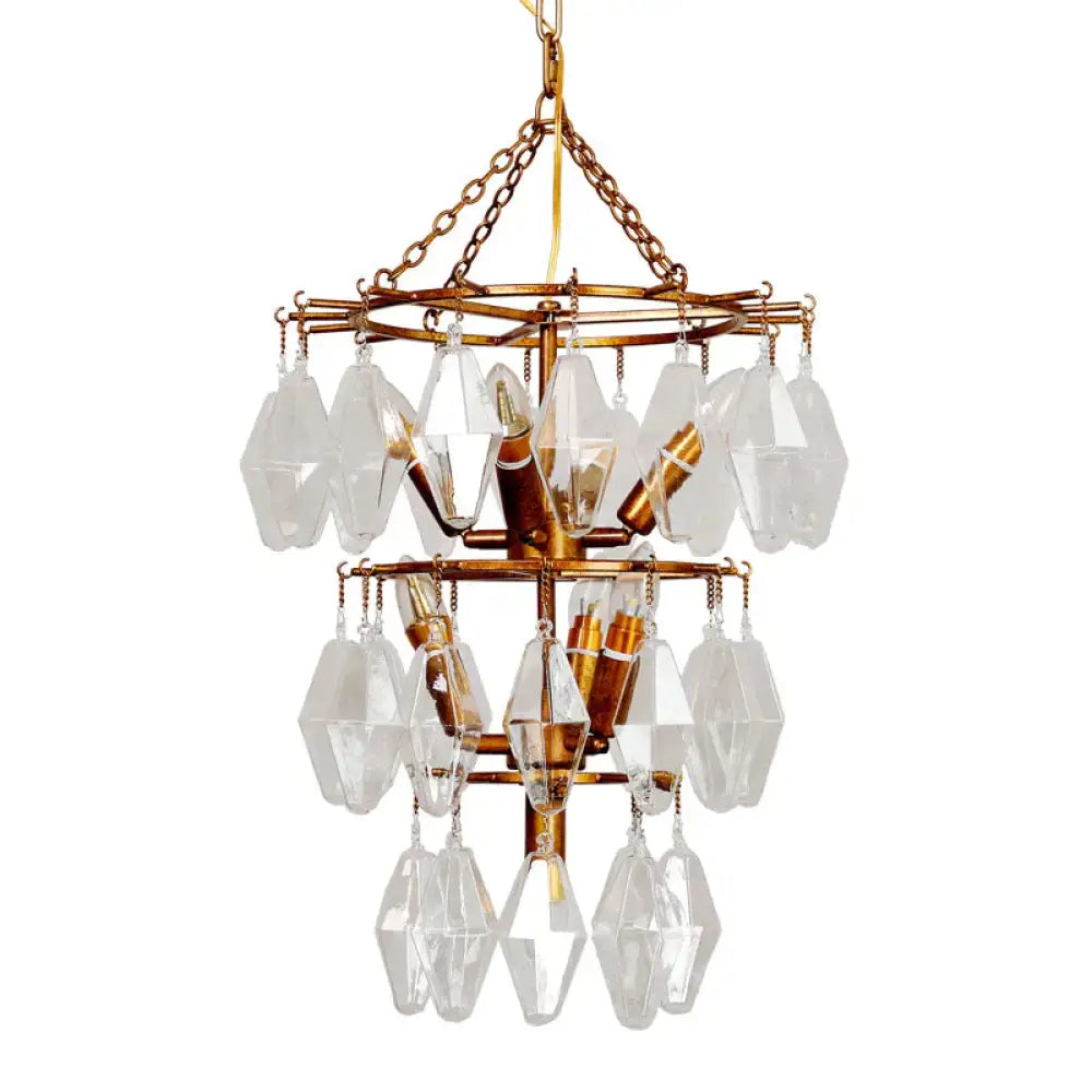 Diamond Clear Crystal Chandelier Lamp Countryside 8 Heads Living Room Pendant Light In Gold With