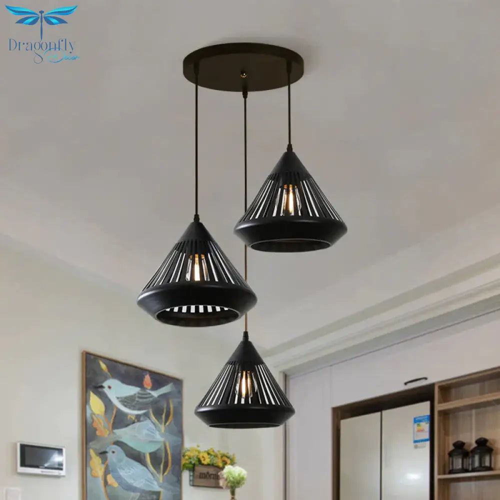 Dining Room Chandelier Three Head Modern Simple Household Hollowed Out Carving Fashion Iron