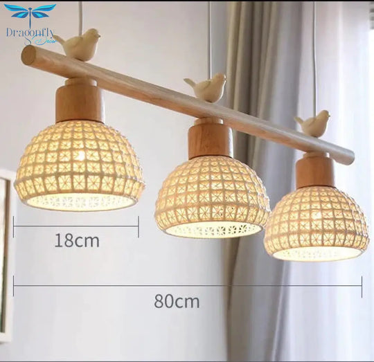 Dining Room Chandelier Three Solid Wood Table Bar Hanging Lamp Bedside Pendant