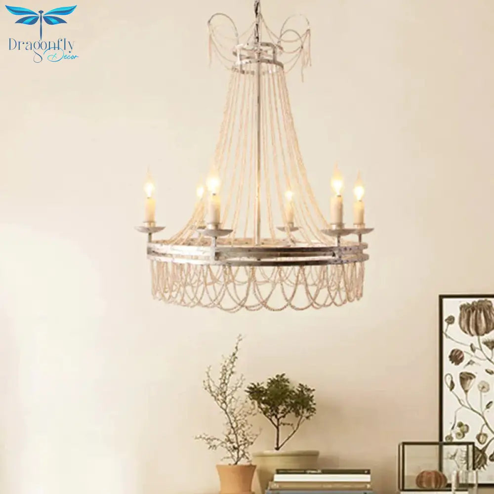 Distressed White 6 Lights Pendant Chandelier Rustic Crystal Candle - Style Suspension Lighting