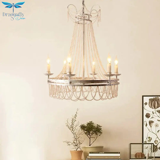 Distressed White 6 Lights Pendant Chandelier Rustic Crystal Candle - Style Suspension Lighting