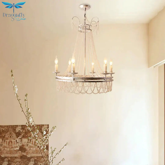 Distressed White 6 Lights Pendant Chandelier Rustic Crystal Candle - Style Suspension Lighting