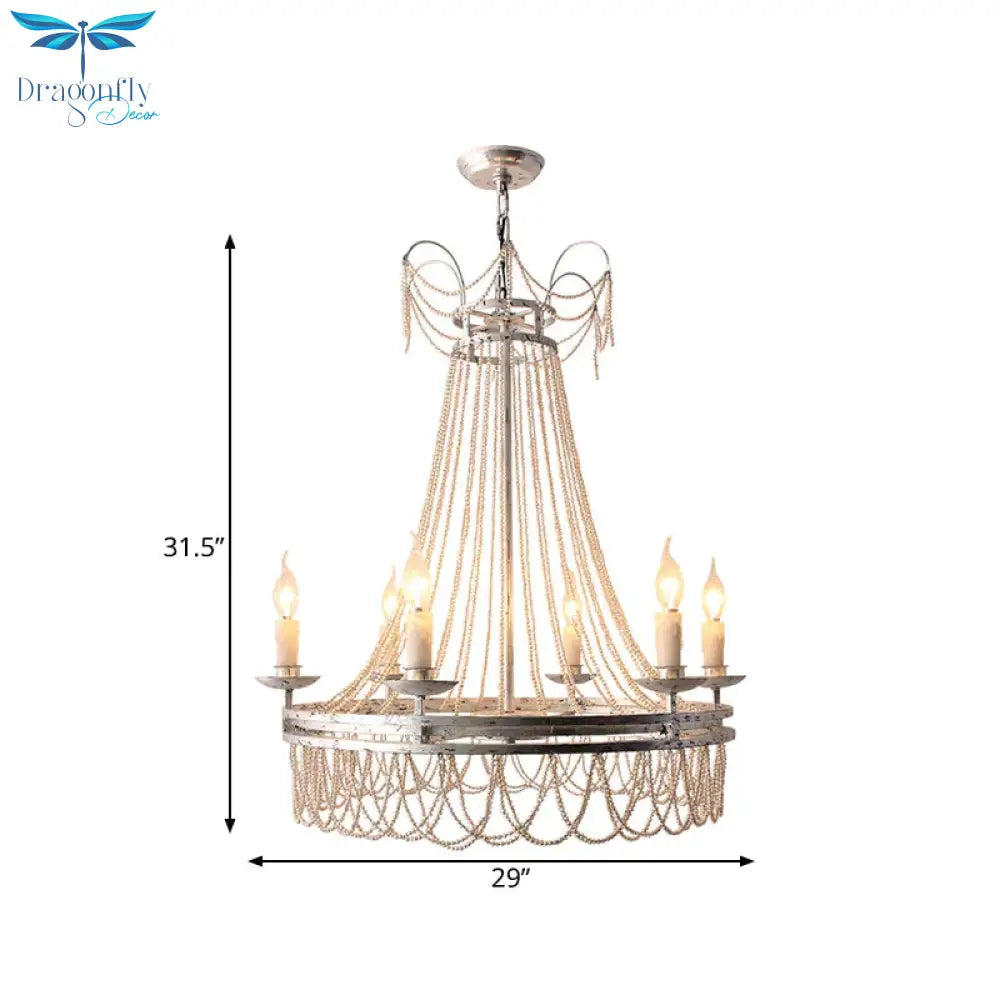 Distressed White 6 Lights Pendant Chandelier Rustic Crystal Candle - Style Suspension Lighting