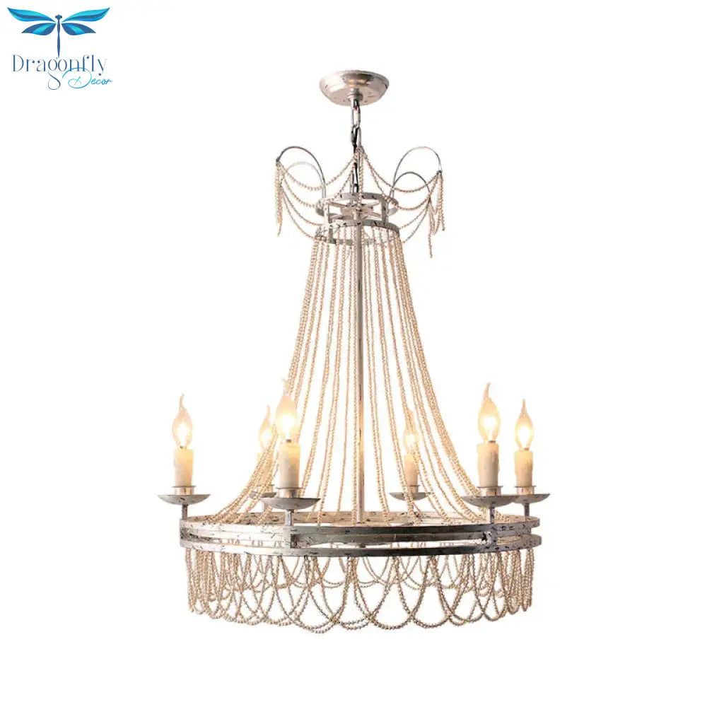 Distressed White 6 Lights Pendant Chandelier Rustic Crystal Candle - Style Suspension Lighting