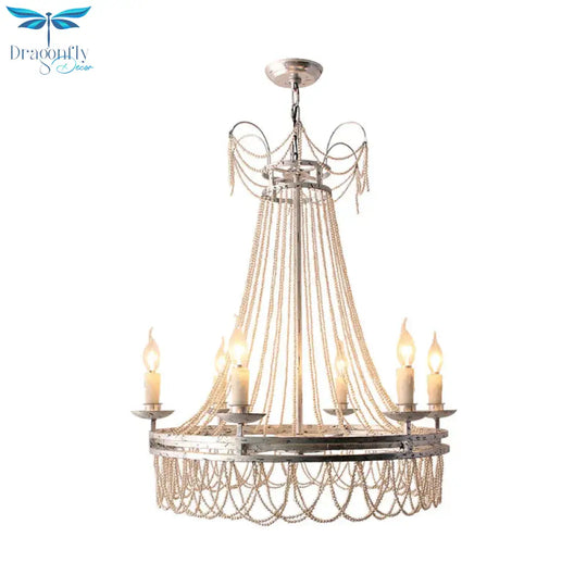 Distressed White 6 Lights Pendant Chandelier Rustic Crystal Candle - Style Suspension Lighting