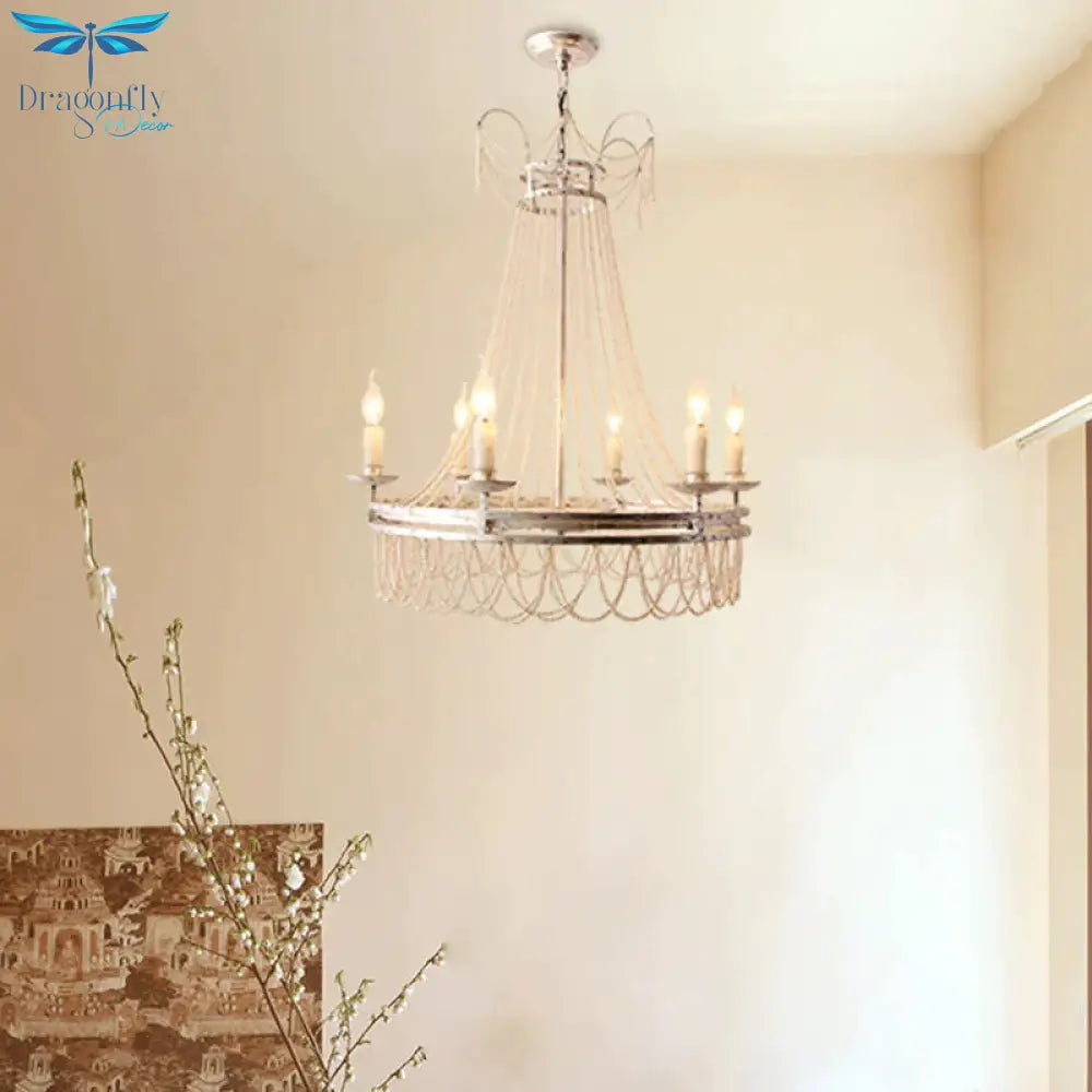 Distressed White 6 Lights Pendant Chandelier Rustic Crystal Candle - Style Suspension Lighting
