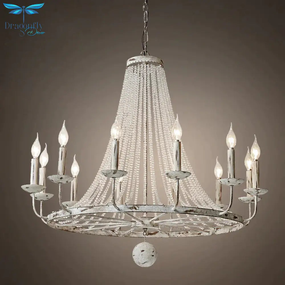 Distressed White Candle Ceiling Chandelier Modernism Crystal 5/6/8 Heads Hanging Light Fixture