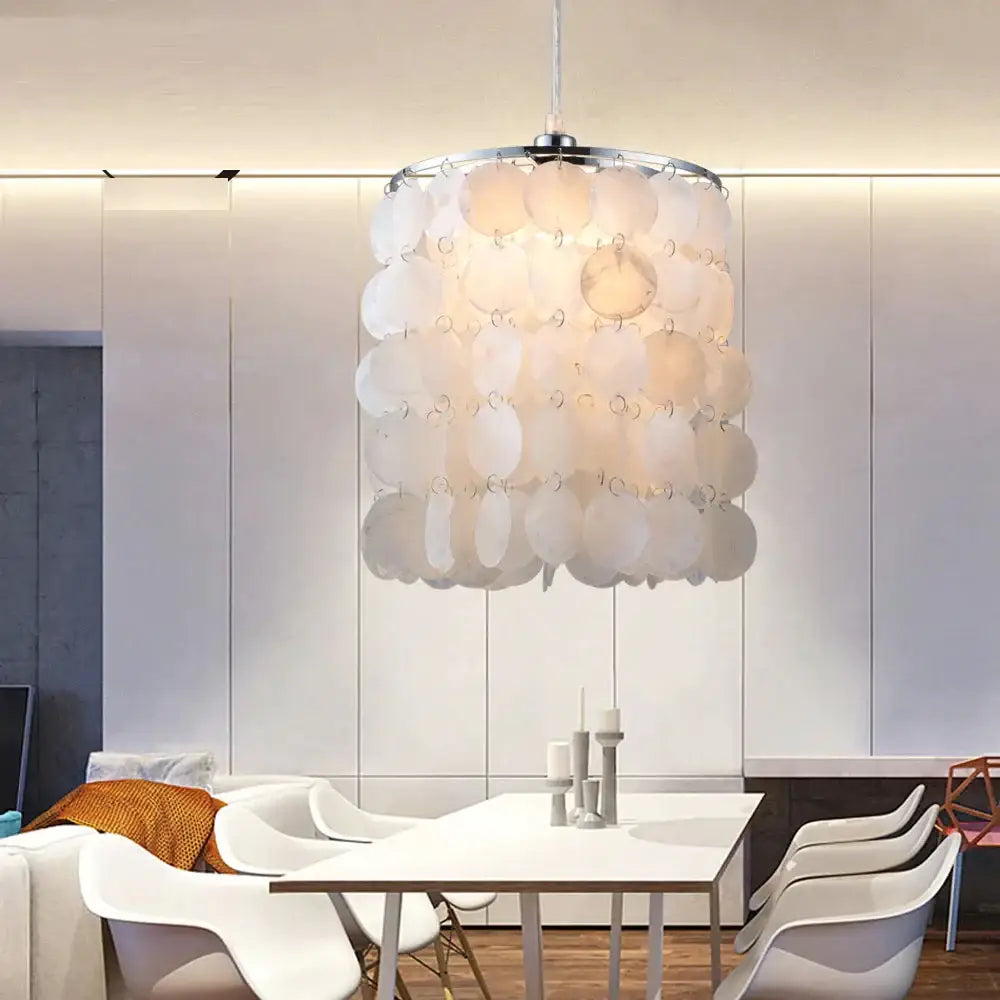 Diy Modern White Natural Seashell Pendant Lamps E14 Led Shell Lighting For Dining Room Living