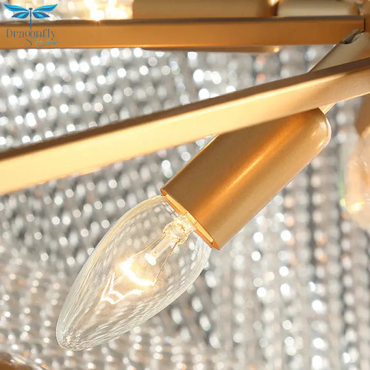 Dome Chandelier Lighting Fixture Postmodern Crystal Strand 5/6 Lights Gold Hanging Lamp