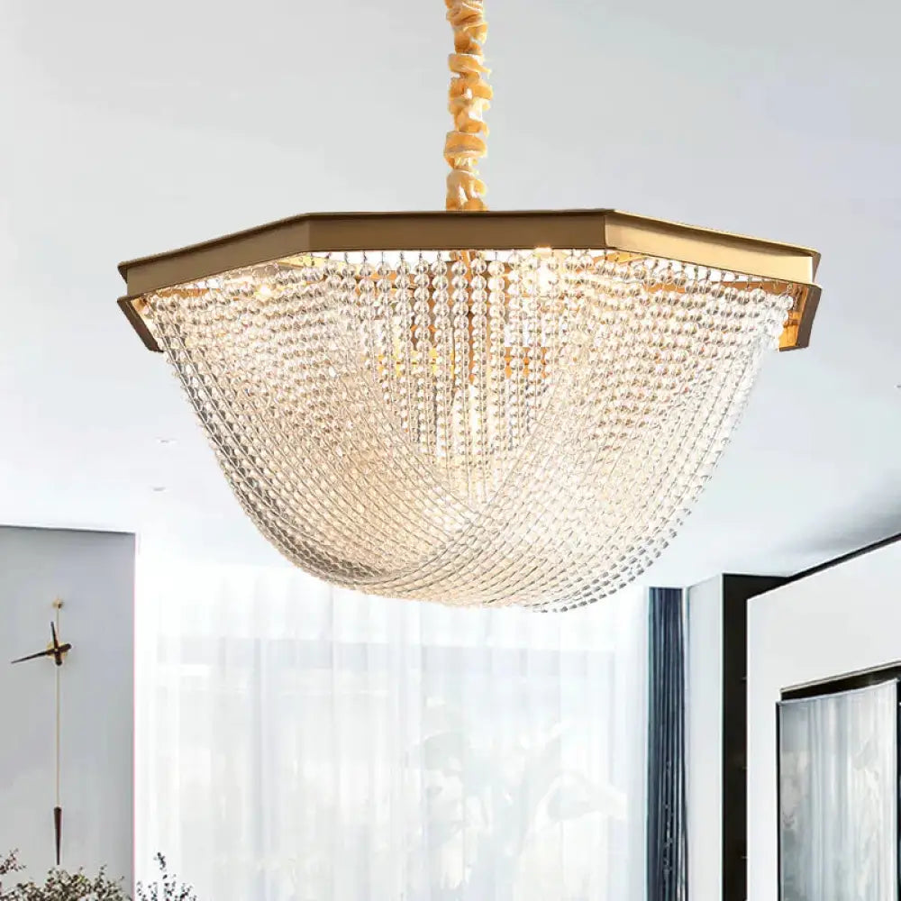 Dome Chandelier Lighting Fixture Postmodern Crystal Strand 5/6 Lights Gold Hanging Lamp 6 /