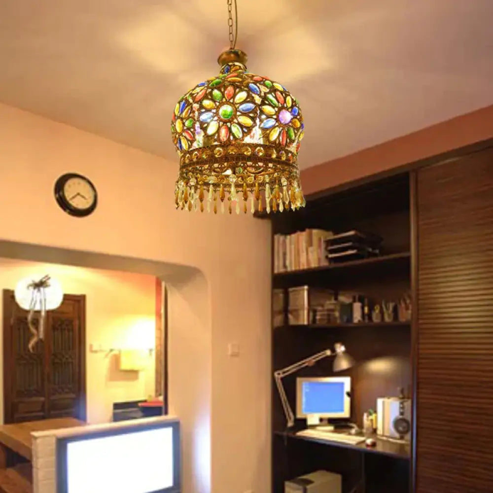 Dome Metal Pendant Chandelier Antique 3 Heads Dining Room Hanging Ceiling Light In Brass