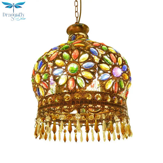 Dome Metal Pendant Chandelier Antique 3 Heads Dining Room Hanging Ceiling Light In Brass