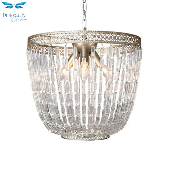 Dome Pendant Chandelier Traditional Crystal 3 Bulbs Aged Silver Hanging Ceiling Light