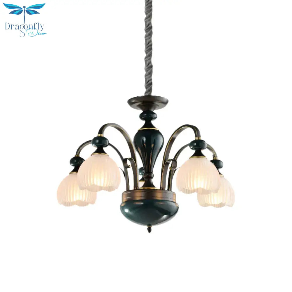 Dome Ribbed Glass Chandelier Traditionalist 3/5 Bulbs Dining Room Down Lighting Pendant In Black