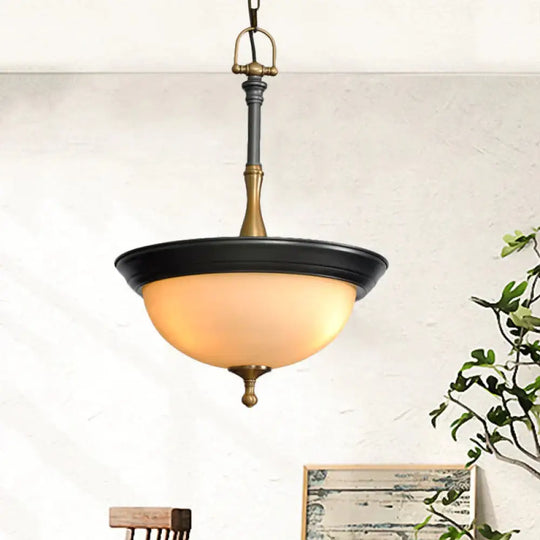 Domed White Glass Chandelier Lighting Fixture Traditional 3 Heads Living Room Drop Pendant In Black