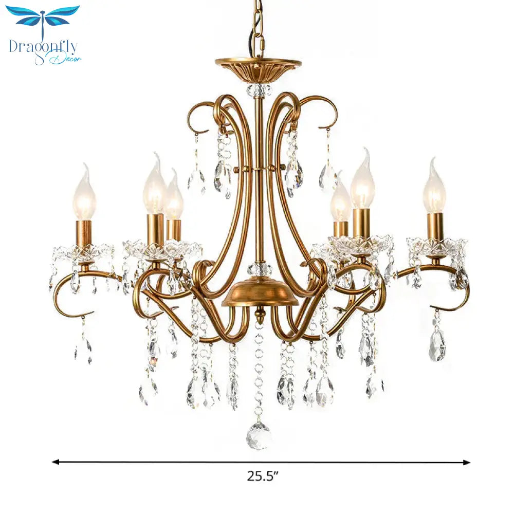 Droplet Chandelier Lighting Traditional Cut Crystal 3/6 Heads 17’/25.5’ Wide Brass Suspension