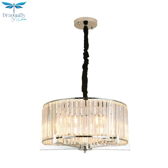 Drum Clear Crystal Block Hanging Lamp Traditional 5/6 Heads Dining Room Chandelier Lighting Fixture