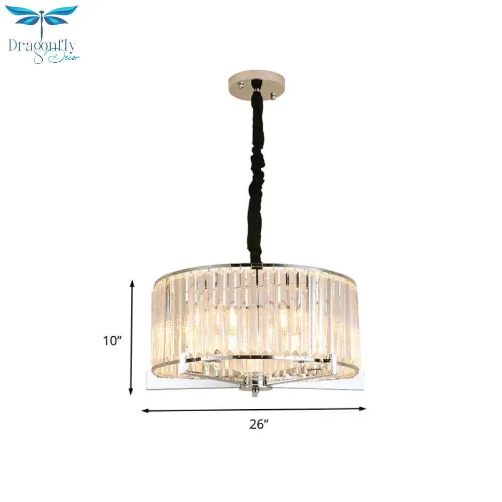 Drum Clear Crystal Block Hanging Lamp Traditional 5/6 Heads Dining Room Chandelier Lighting Fixture