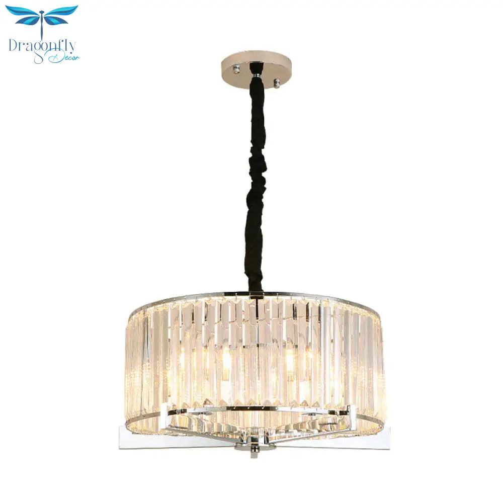 Drum Clear Crystal Block Hanging Lamp Traditional 5/6 Heads Dining Room Chandelier Lighting Fixture