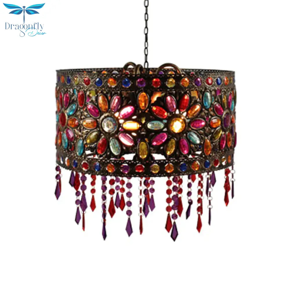 Drum Restaurant Chandelier Lighting Art Deco Metal 3 Bulbs White/Black Pendant Light Fixture With