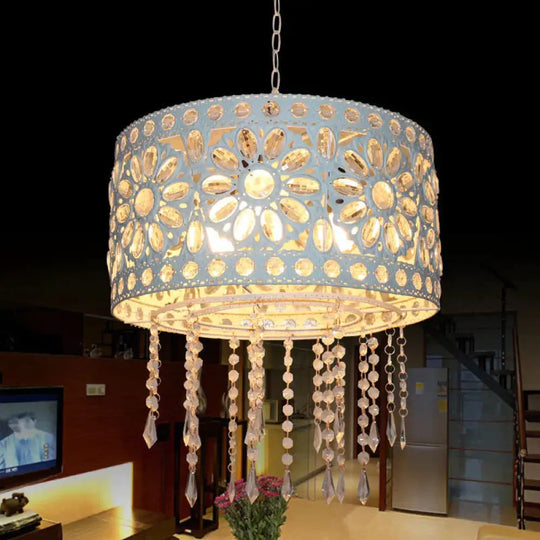 Drum Restaurant Chandelier Lighting Art Deco Metal 3 Bulbs White/Black Pendant Light Fixture With