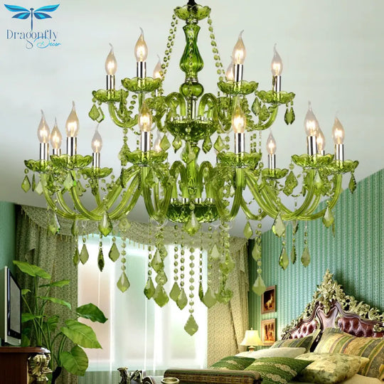E14 Luxury Crystal Chandelier Green Wedding Parlor Bedroom Villa Suspension Light Hotel Restaurant