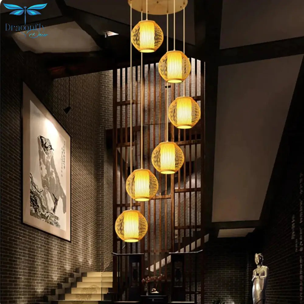 E27 Chandelier Staircase Loft Villa Creative American Bamboo Cage Attic Pick High Living Room