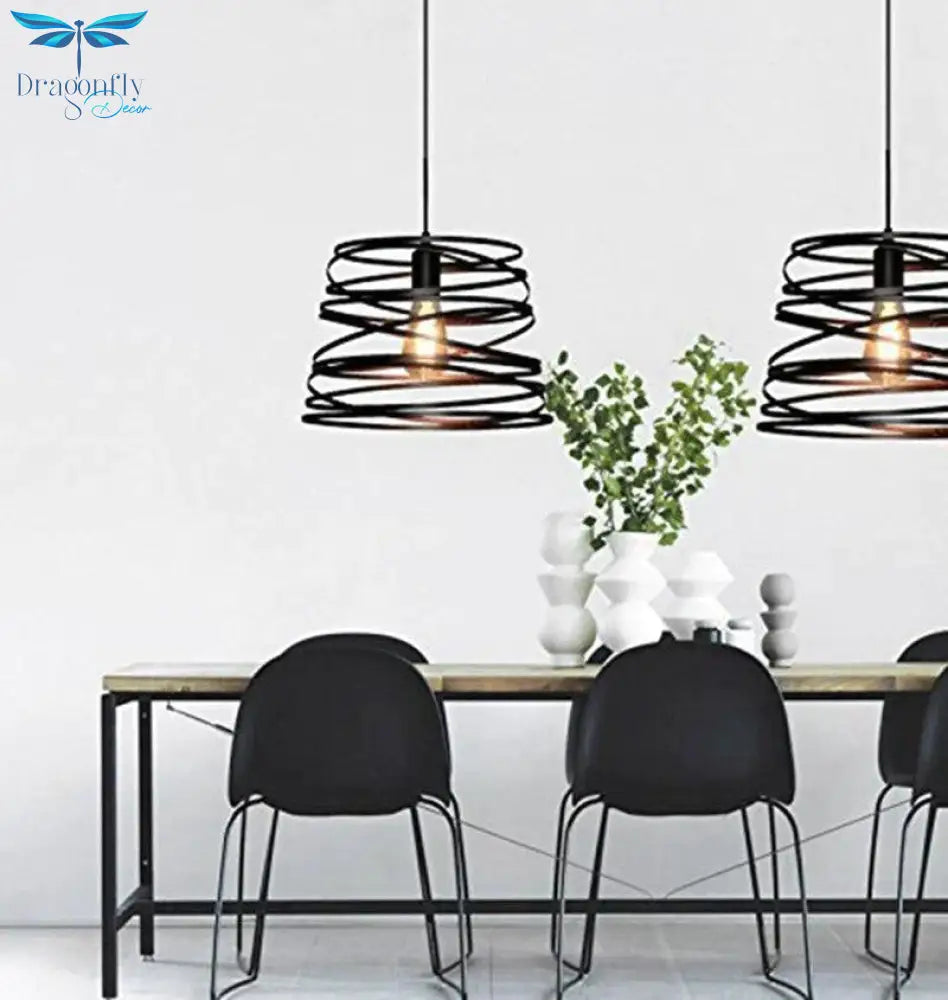 Elvio - Iron Spiral Spring Suspension Pendant Light Black / White For Kitchen Island Lamp Dining