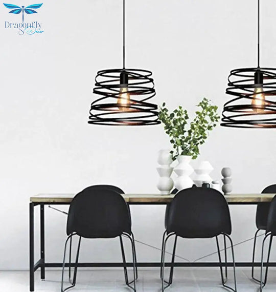 Elvio - Iron Spiral Spring Suspension Pendant Light Black / White For Kitchen Island Lamp Dining