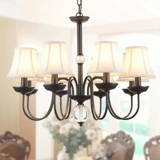 Empire Shade Bedroom Chandelier Light Traditional White Fabric 3/5/6 Lights Black Ceiling 8 /