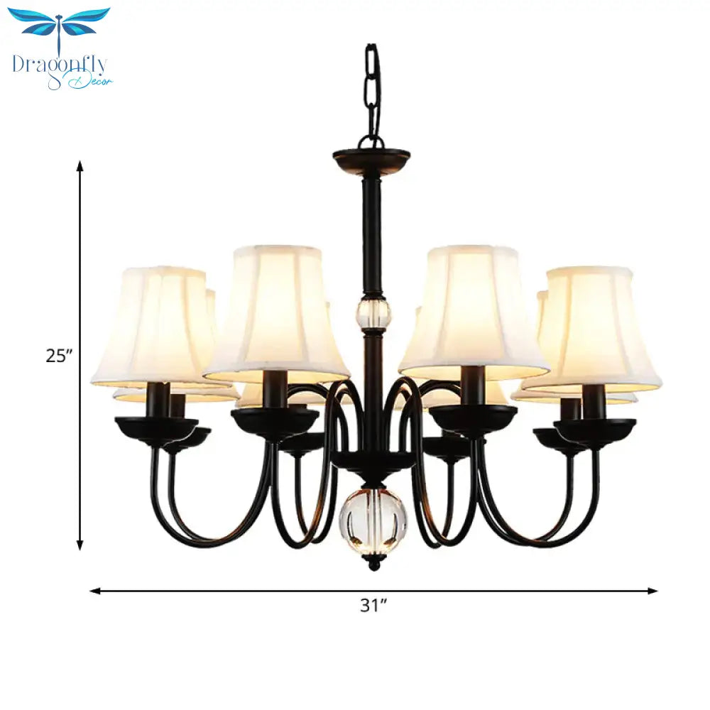 Empire Shade Bedroom Chandelier Light Traditional White Fabric 3/5/6 Lights Black Ceiling Pendant