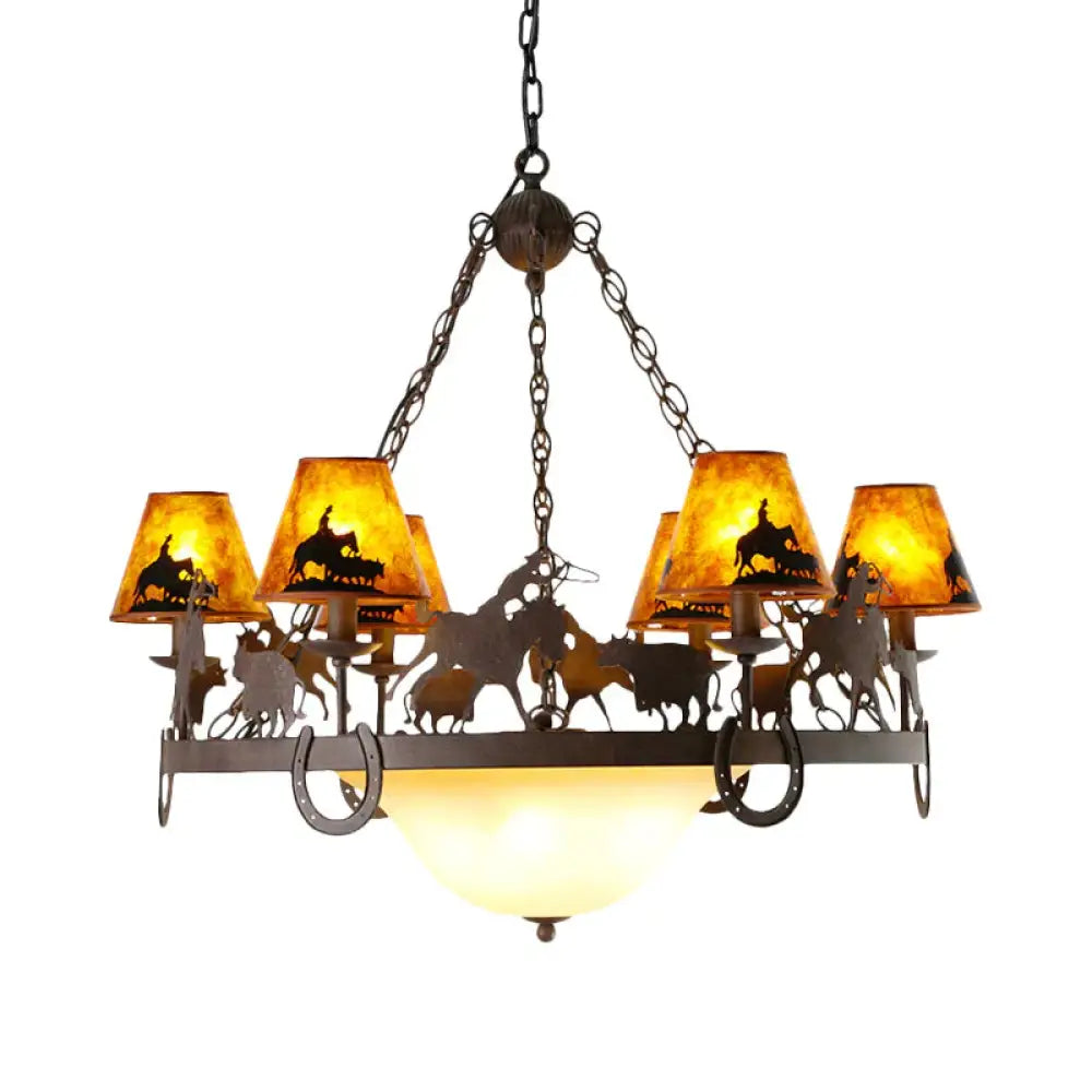 Empire Shade Dining Room Pendant Chandelier Country Metal 9 Lights Brown Hanging Fixture