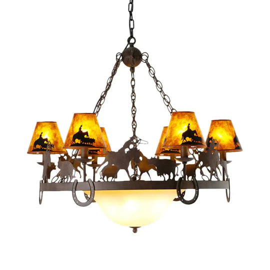 Empire Shade Dining Room Pendant Chandelier Country Metal 9 Lights Brown Hanging Fixture