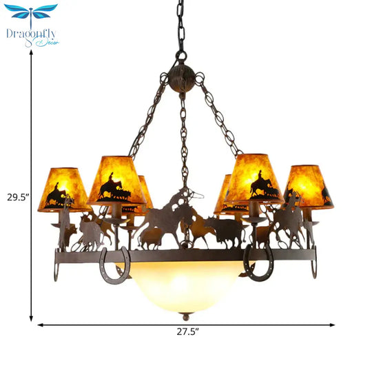 Empire Shade Dining Room Pendant Chandelier Country Metal 9 Lights Brown Hanging Fixture
