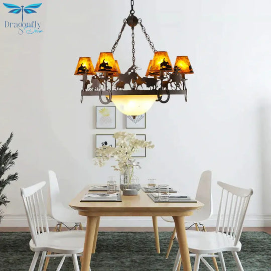 Empire Shade Dining Room Pendant Chandelier Country Metal 9 Lights Brown Hanging Fixture
