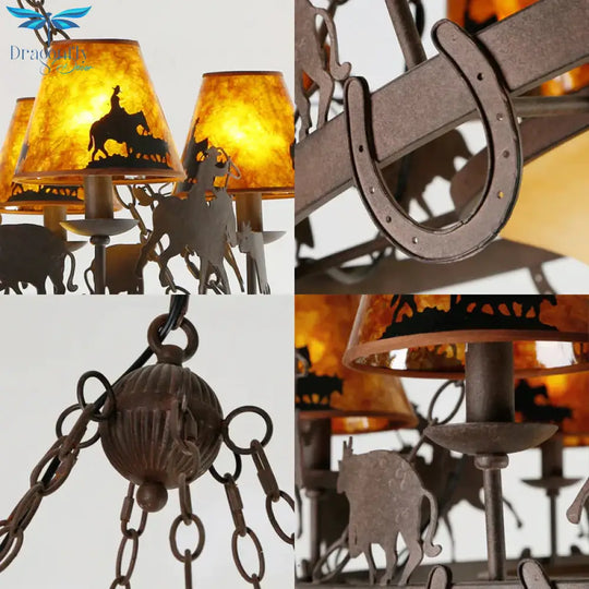 Empire Shade Dining Room Pendant Chandelier Country Metal 9 Lights Brown Hanging Fixture