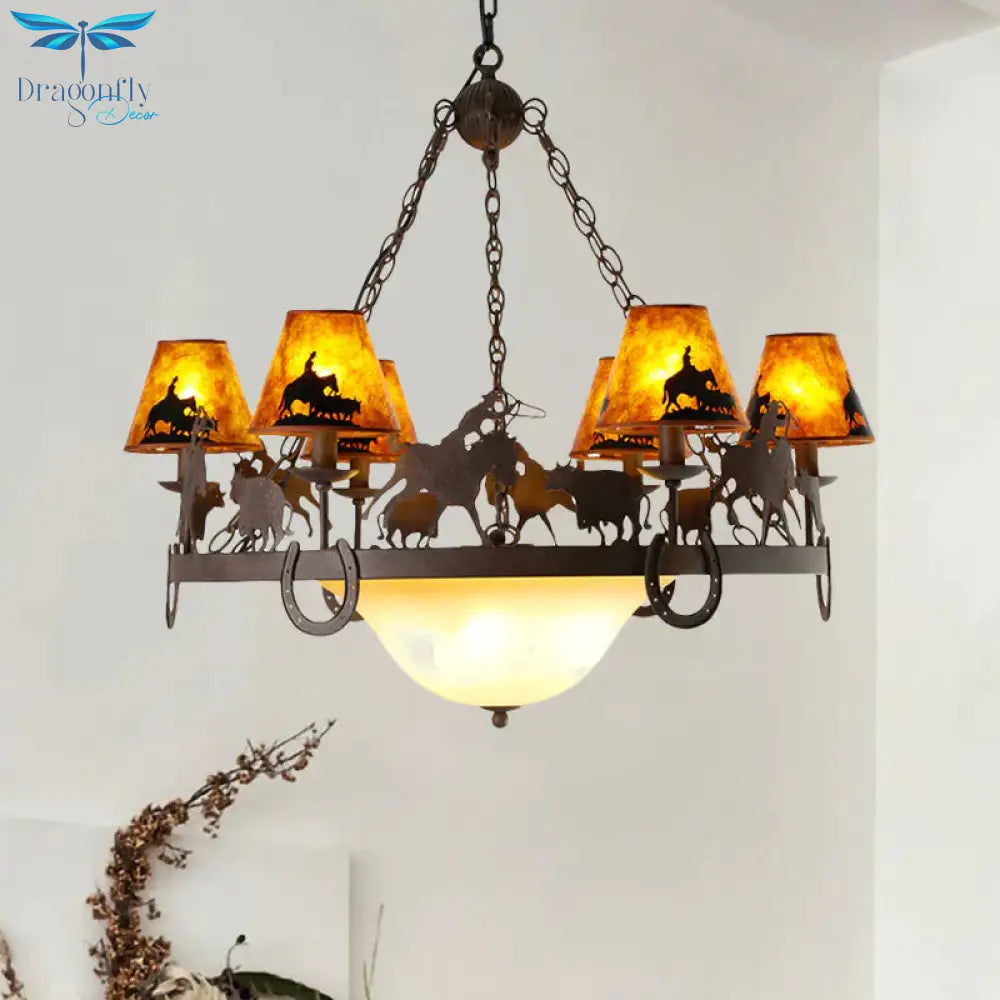 Empire Shade Dining Room Pendant Chandelier Country Metal 9 Lights Brown Hanging Fixture