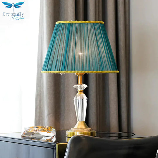 Empire Shade Night Table Lamp Modernism Beveled Crystal 1 - Light Gold Nightstand Lighting Table