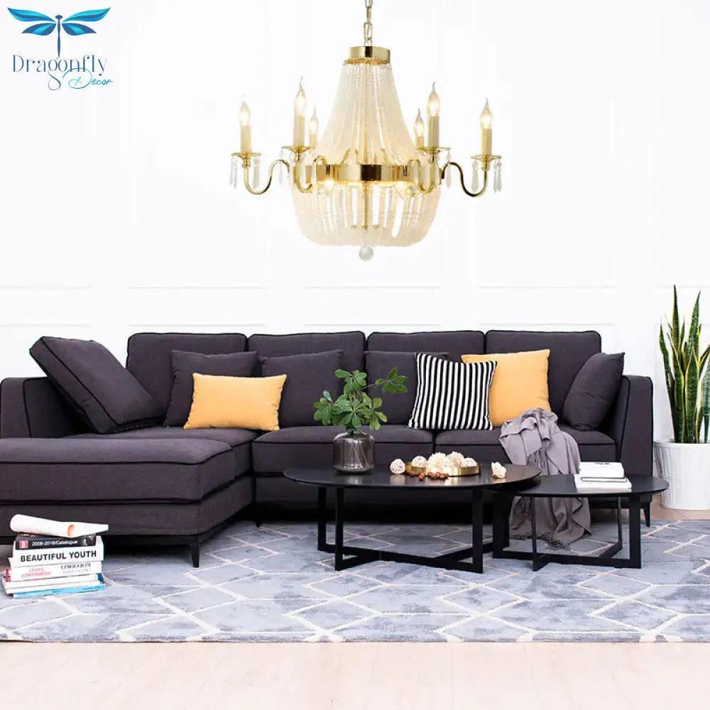 Empire Shape Crystal Chandelier Lighting Traditional 6 Lights Living Room Hanging Light Fixture In