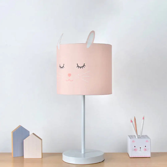 Enif - Contemporary Rabbit Pattern Drum Table Lamp 1 Light Night For Pink