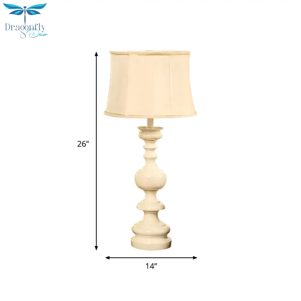 Erika - White Nightstand Lamp With Baluster Base: Traditional Style Drum Shade