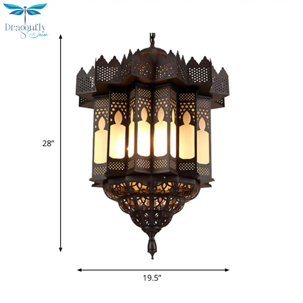 Etched Lantern Dining Room Chandelier Light Art Deco Frosted Glass 3 - Bulb Black Finish Ceiling