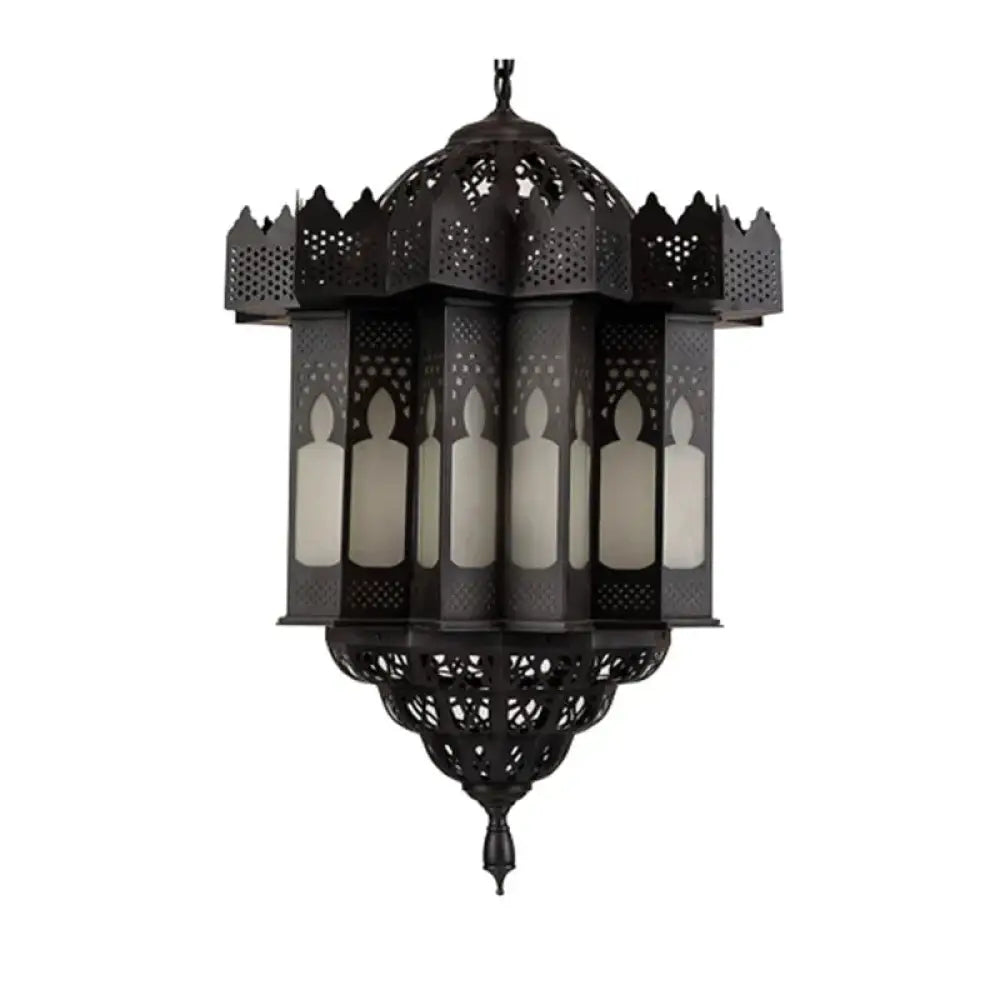 Etched Lantern Dining Room Chandelier Light Art Deco Frosted Glass 3 - Bulb Black Finish Ceiling