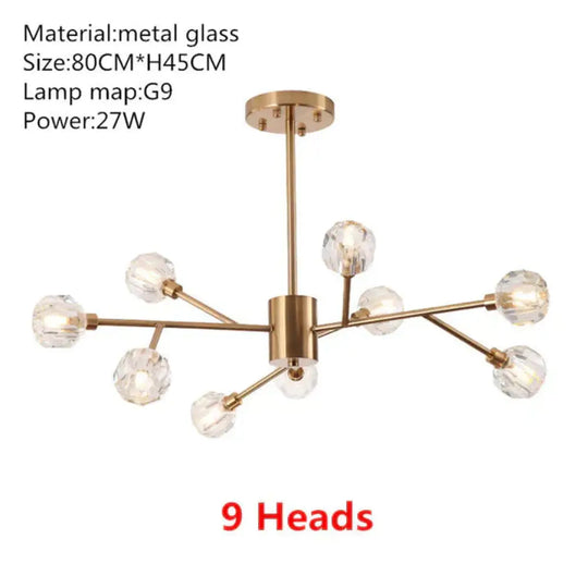 Europe Luxury Chandeliers Led K9 Glass Indoor Lamp Plated Metal Vintage Bar Modern Dining Pendant