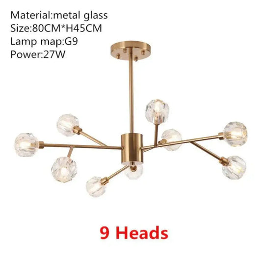 Europe Luxury Chandeliers Plated Metal Led K9 Glass Indoor Lamp Vintage Bar Modern Dining Pendant