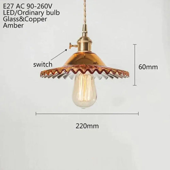 Europe Retro Novelty Glass&Iron Pendant Light Led E27 With 5 Colors For Bedroom/Living