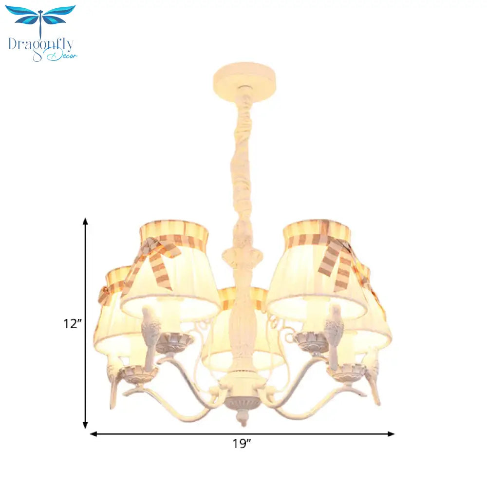 Fabric Cone Hanging Chandelier Nordic 3/5/6 Heads Pendant Ceiling Light In White For Living Room