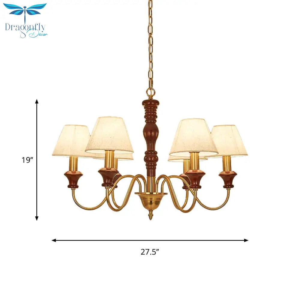 Fabric Conical Hanging Ceiling Light Rural Style 6/8 Heads Living Room Chandelier In White With